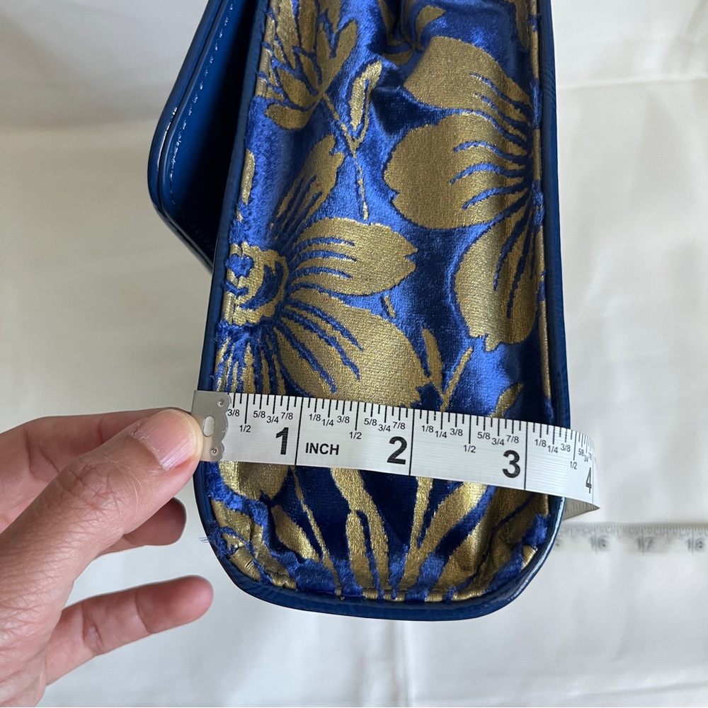 Tory Burch Blue and Gold Floral Velvet Shoulder Bag - Picture 10 of 10